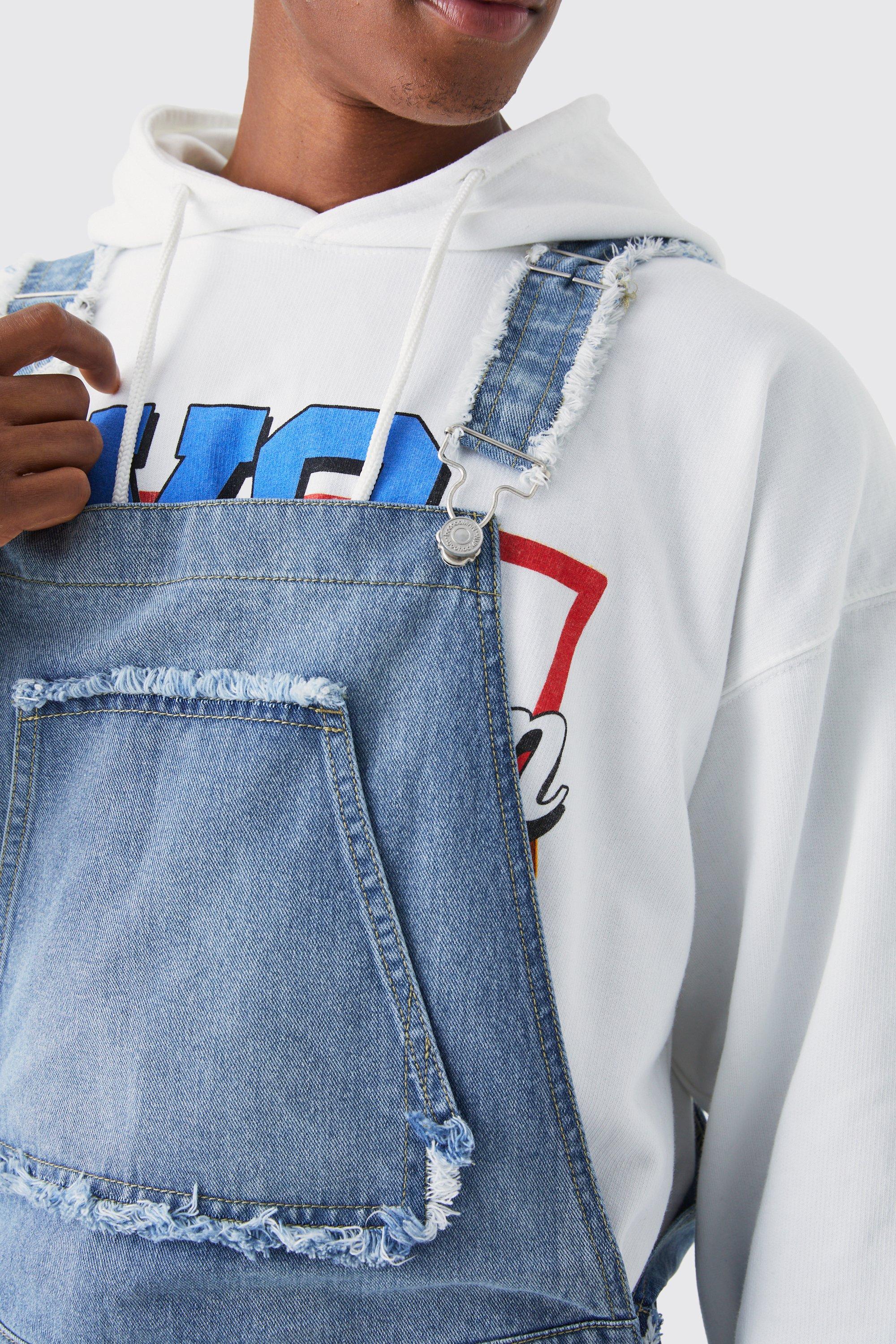 Relaxed Frayed Egde Dungaree | boohoo